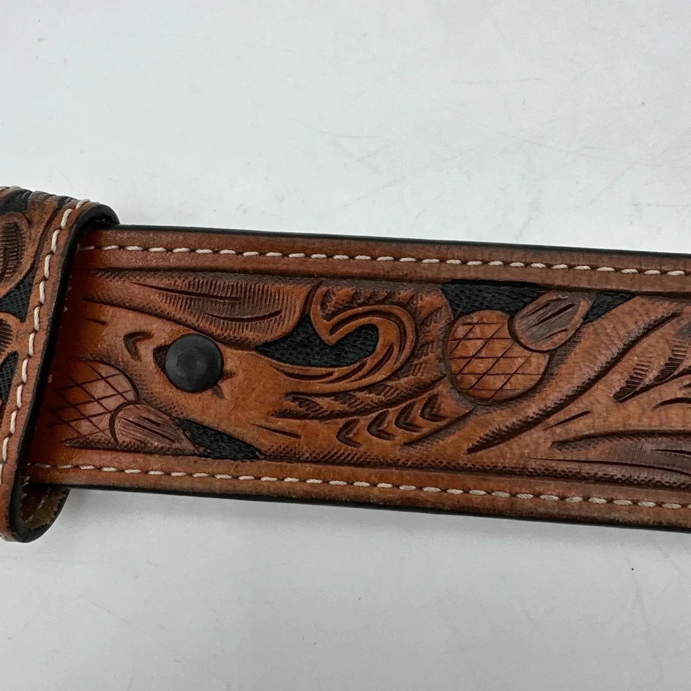 3D Genuine Hand Tooled Leather Cowhide Hair On Cross Western Belt Size 34